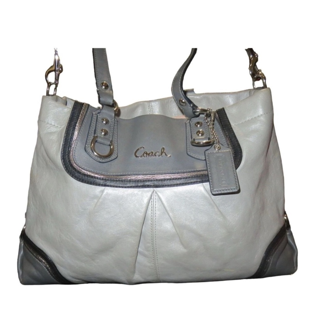 Coach Ashley Spectator Carryall Hobo Bag Gray Colorblock Leather
